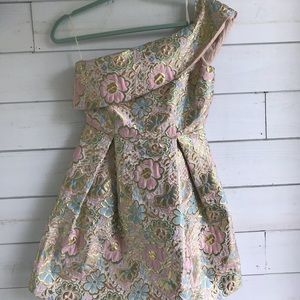 Top shop gold brocade one shoulder cocktail dress